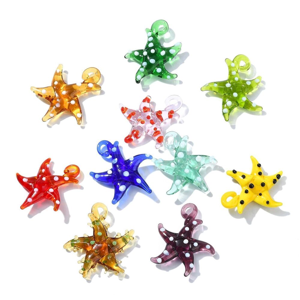 2496 10Pcs Handmade Starfish Lampwork Pendants Ocean Sea Star Bumpy